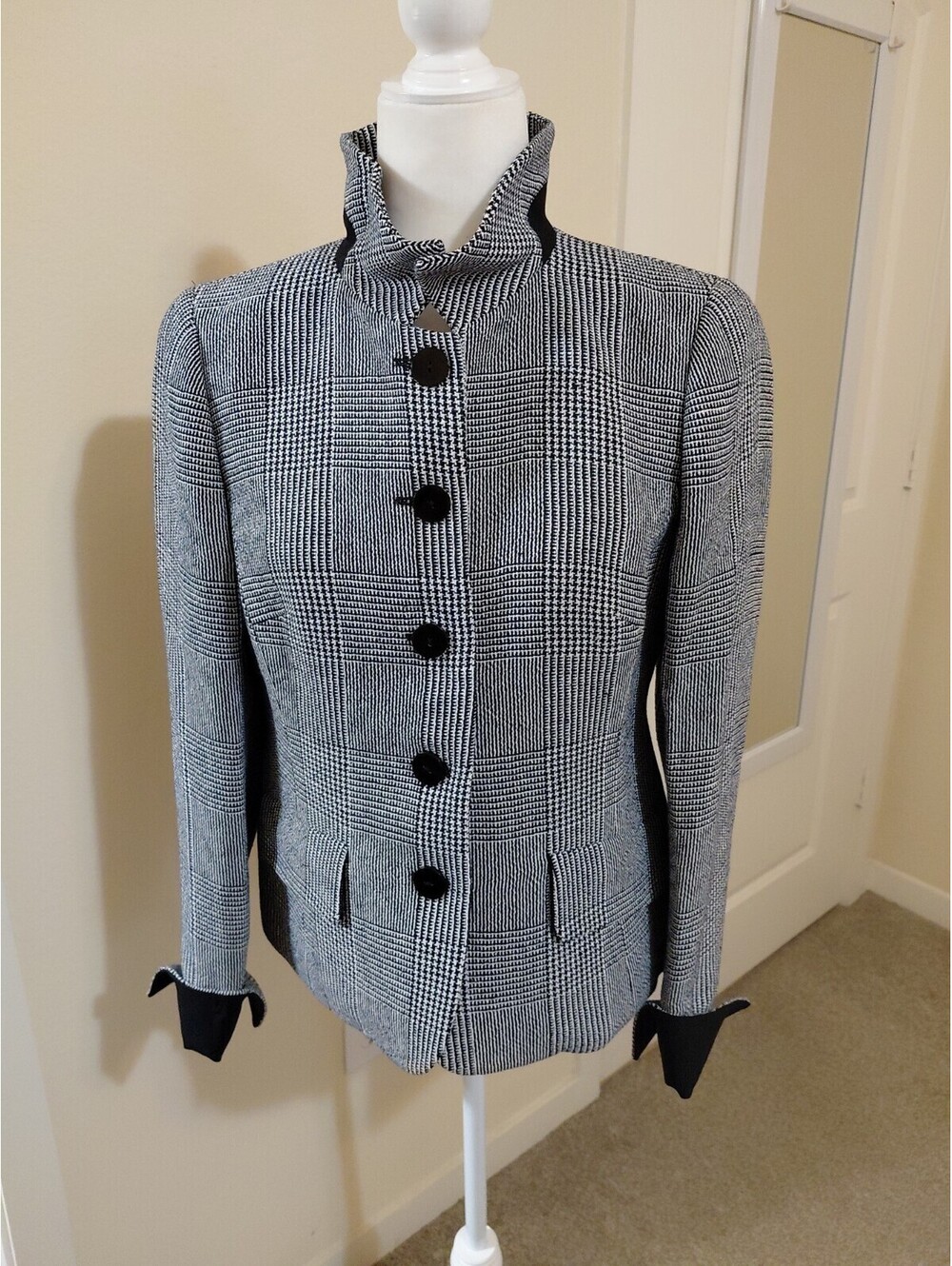 Nina Mclemore Jacket Sz 2 Check Black White EUC